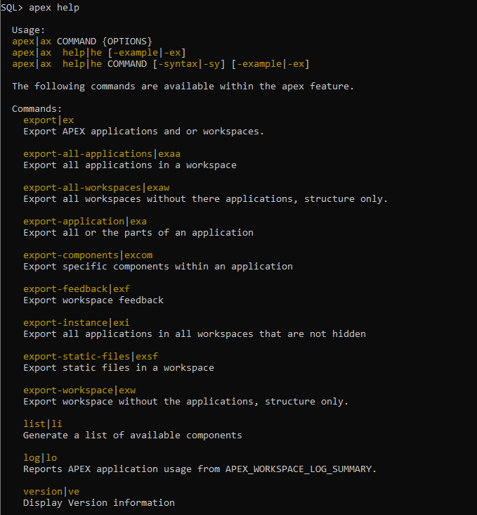 Exporting APEX Applications using SQLcl
