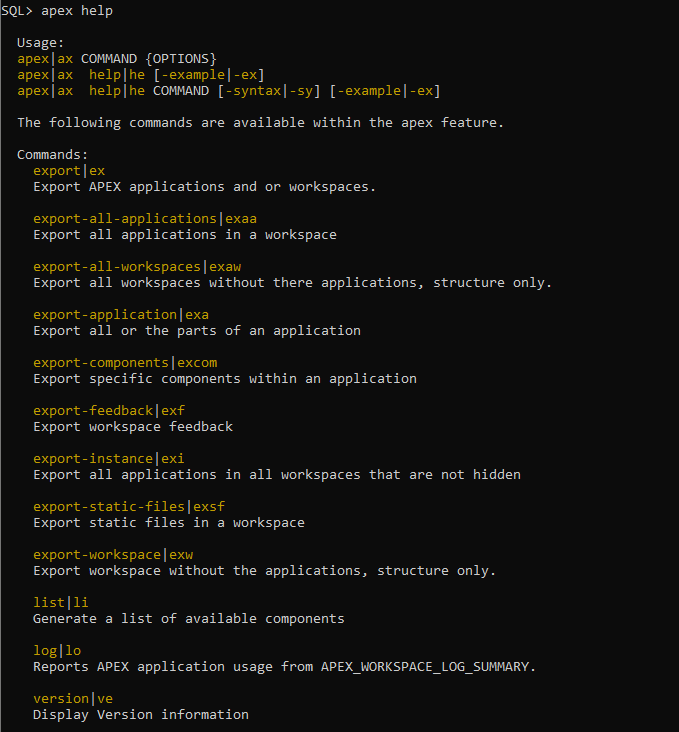 Exporting APEX Application using SQLcl