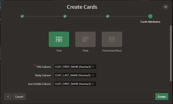 Oracle APEX Create Cards