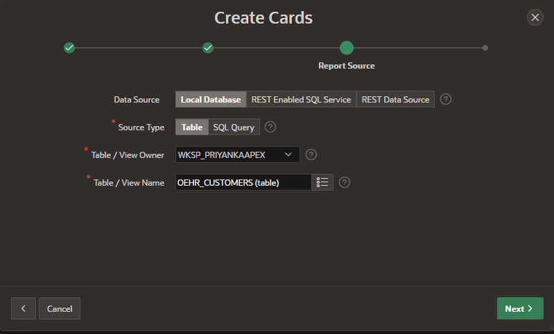 Oracle APEX Create Cards