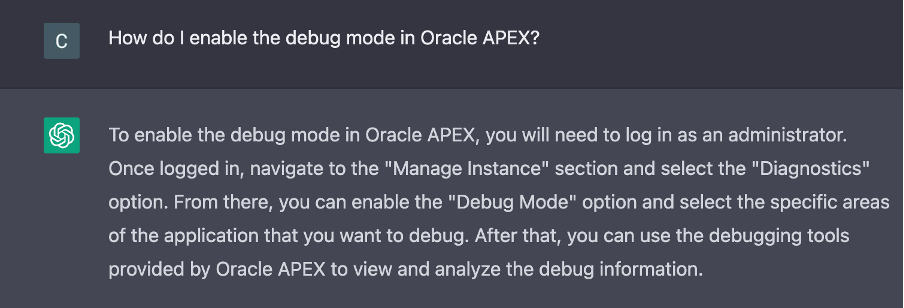 Debug mode in Oracle APEX