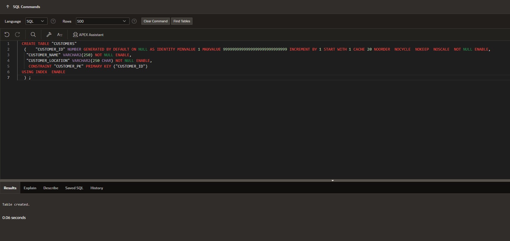 Example Customer DDL
