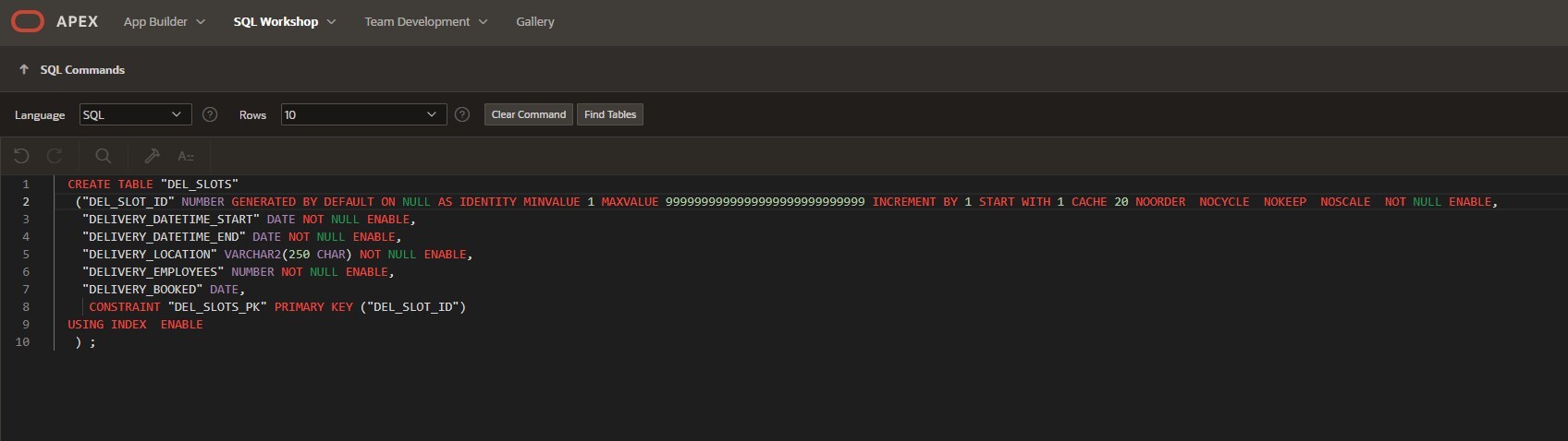 Example Del_Slots DDL