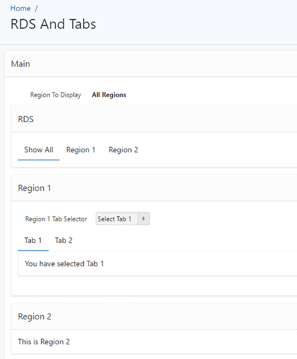 Dynamic Selection of Tabs and Region Display Selectors
