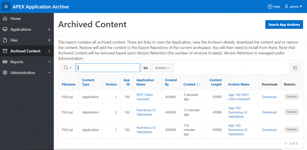 Application Archive for Presentations