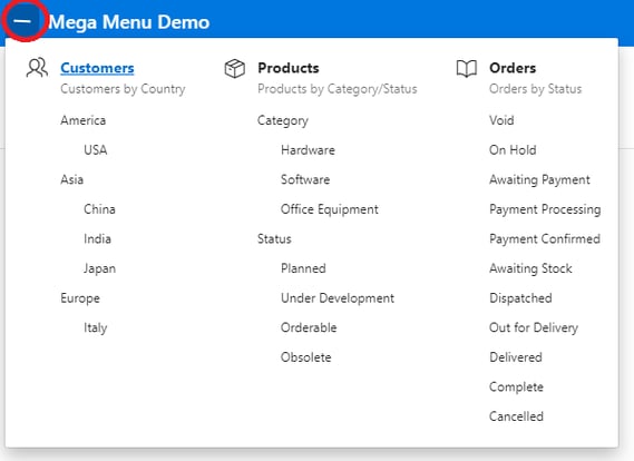 Oracle APEX Mega Menu Demo