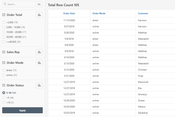 Oracle APEX Range Facet