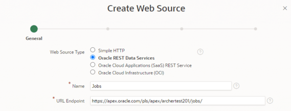 Oracle APEX create web source