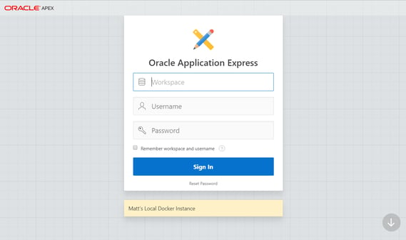 Oracle Application Express log in