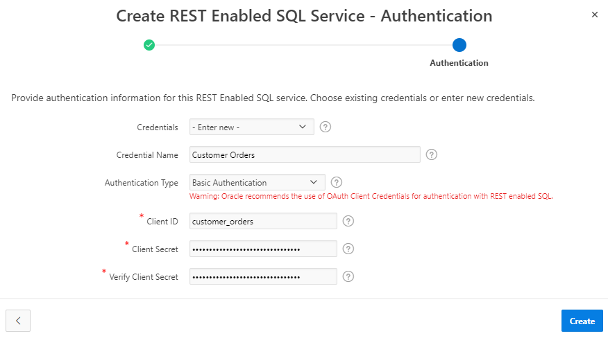 Create REST Enabled SQL Service - Authentication