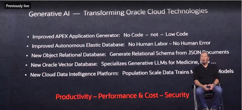 Larry Ellison's OCW2023 Keynote - from an APEX Point of View