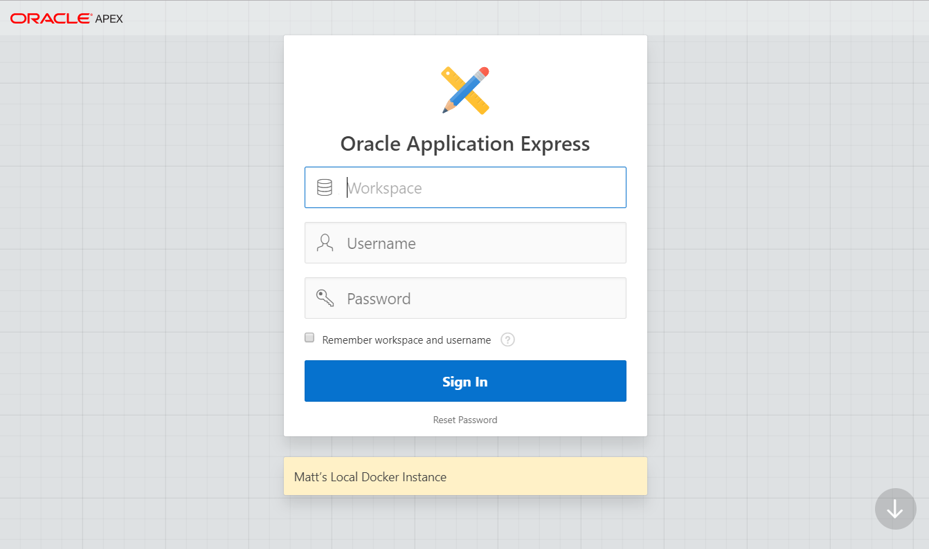 Oracle Application Express log in